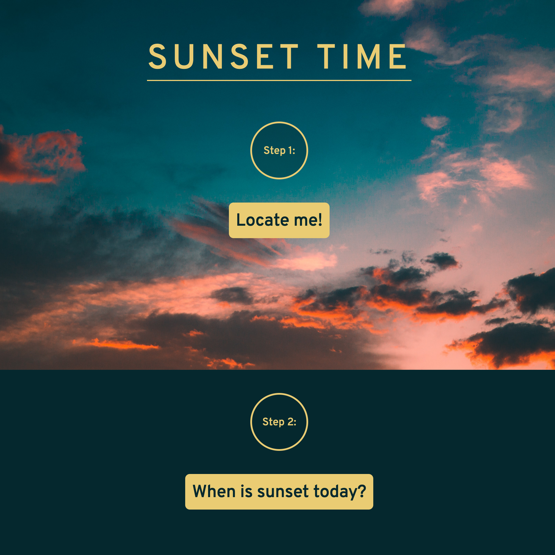a screenshot of app with a sunset background